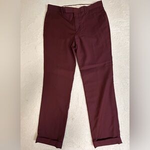 Paul Fredrick Men's Dress Pants Size 36x30 Red Burgundy Flat Front 100% Wool